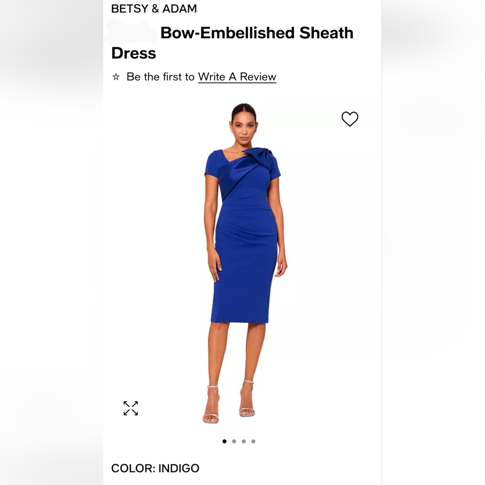 Betsy & Adam Bow-Embellished Sheath Dress, Size 12, Color:Indigo